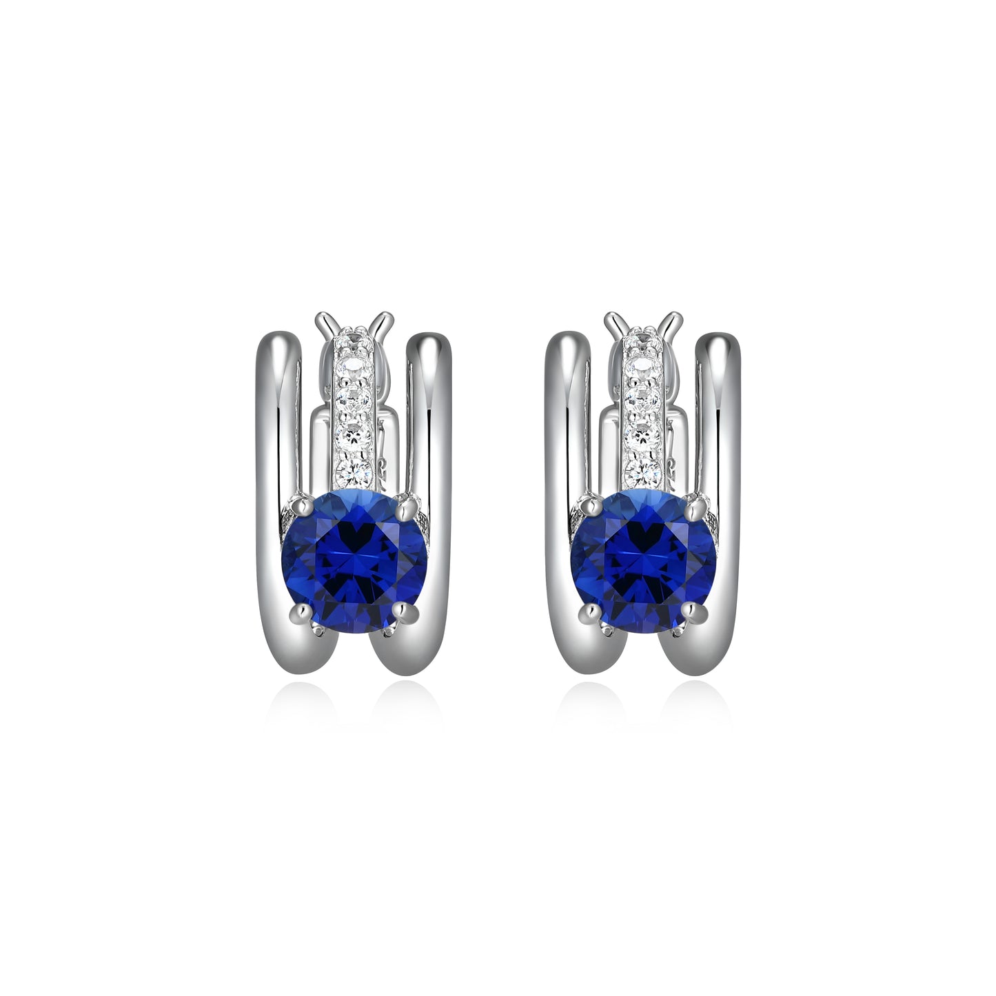 LE0293 - Created Blue Sapphire Spotlight Hoop Earrings | elle
