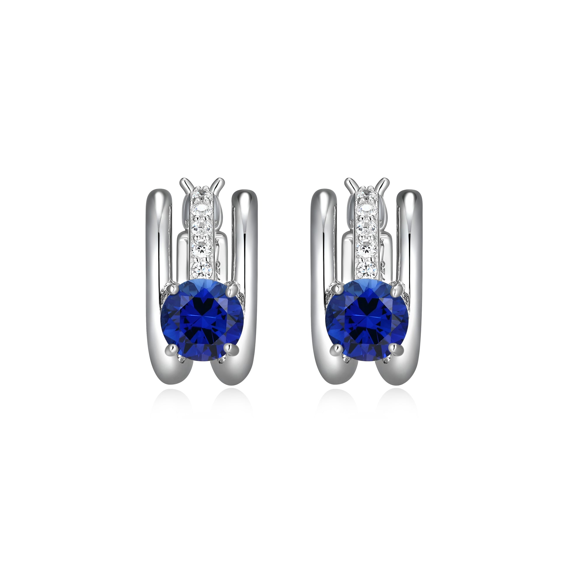 LE0293 - Created Blue Sapphire Spotlight Hoop Earrings | elle