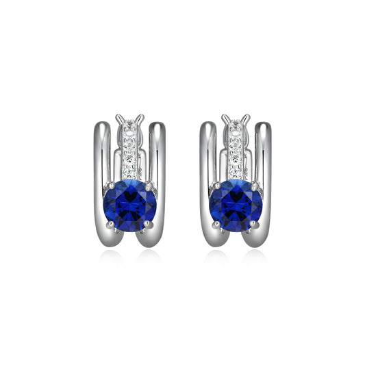 LE0293 - Created Blue Sapphire Spotlight Hoop Earrings | elle