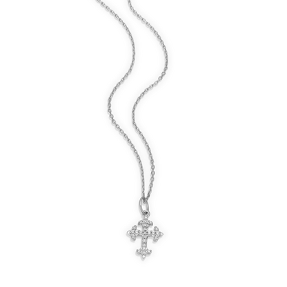 Flory Cross Pendant Necklace in Rhodium-Plated Sterling Silver | M by Monte Luna