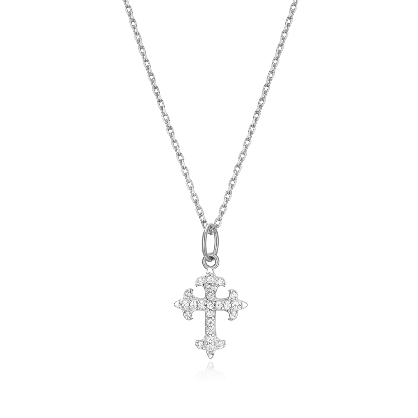 Flory Cross Pendant Necklace in Rhodium-Plated Sterling Silver | M by Monte Luna
