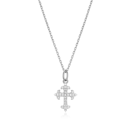 Flory Cross Pendant Necklace in Rhodium-Plated Sterling Silver | M by Monte Luna