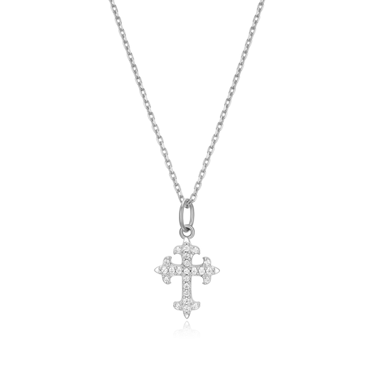 Flory Cross Pendant Necklace in Rhodium-Plated Sterling Silver | M by Monte Luna