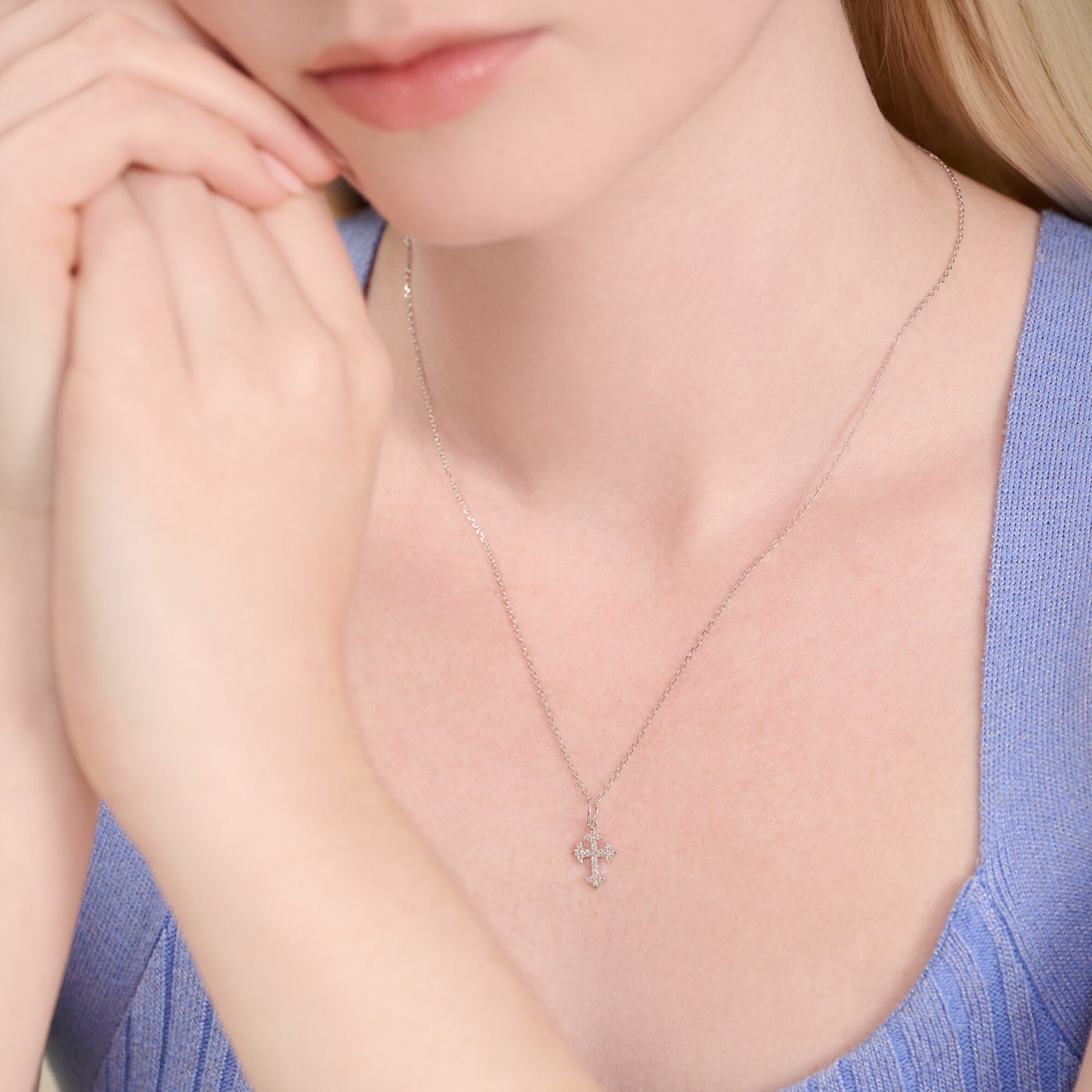 Flory Cross Pendant Necklace in Rhodium-Plated Sterling Silver | M by Monte Luna