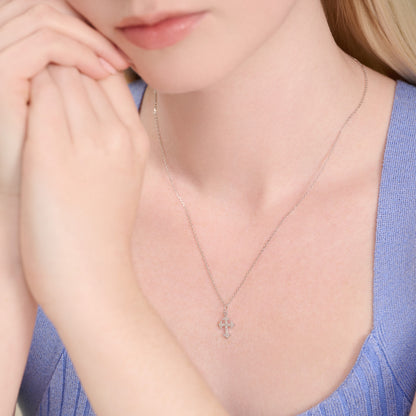 Flory Cross Pendant Necklace in Rhodium-Plated Sterling Silver | M by Monte Luna