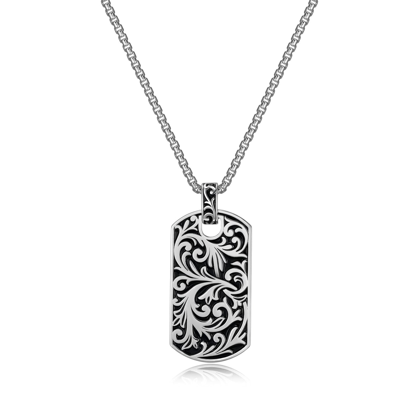 Chisel Filigree Dog Tag Necklace in Rhodium Finish Sterling Silver - UP03 | ethos