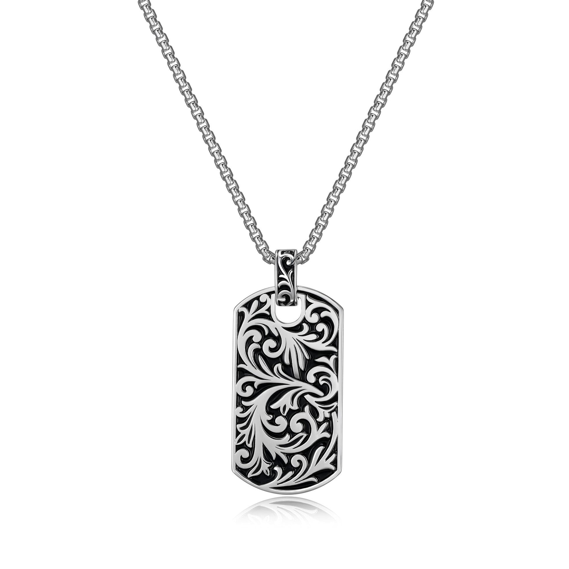 Chisel Filigree Dog Tag Necklace in Rhodium Finish Sterling Silver - UP03 | ethos