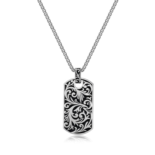 Chisel Filigree Dog Tag Necklace in Rhodium Finish Sterling Silver - UP03 | ethos