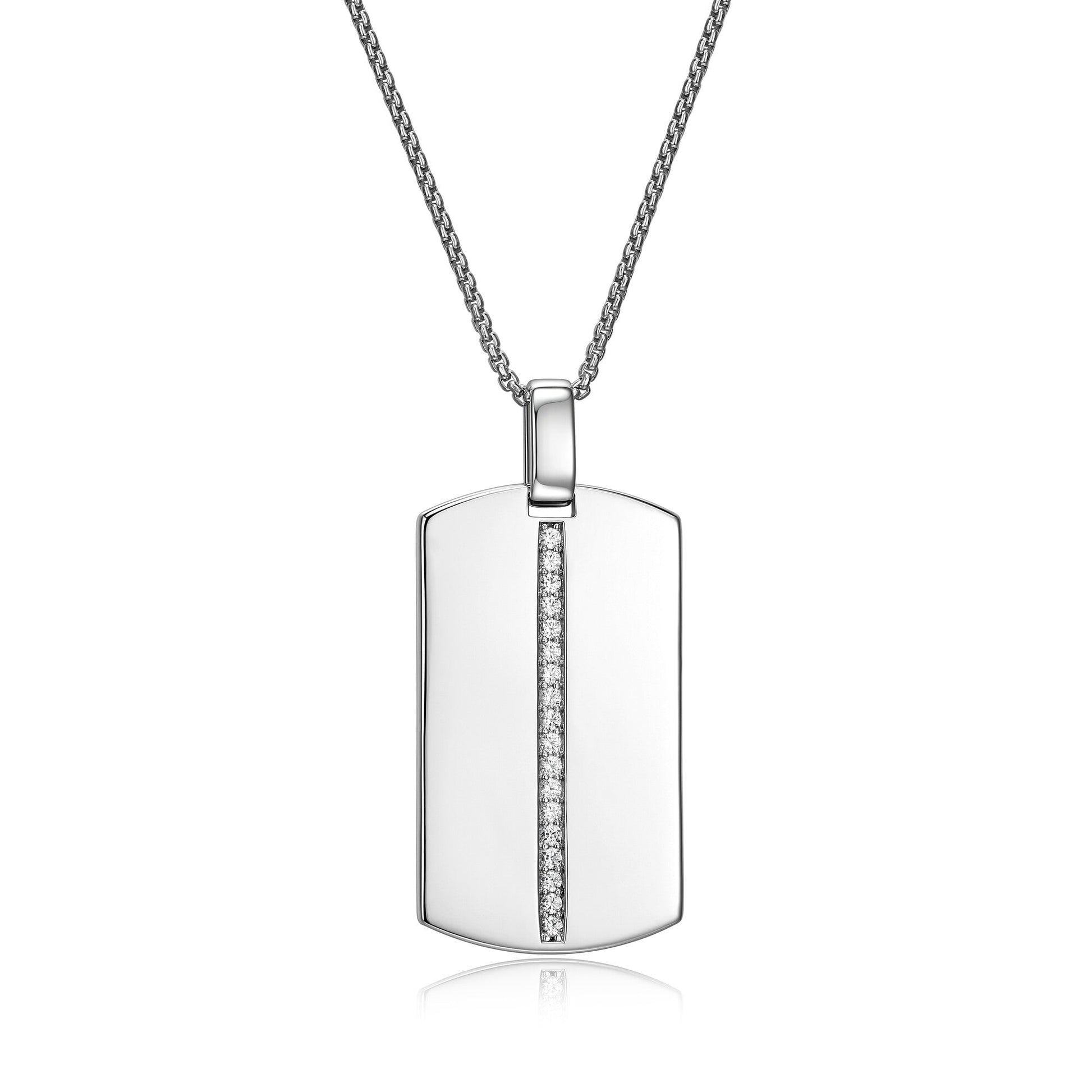 ID Rhodium Plated Pendant with Created White Sapphires - 24" - UP22 | ethos