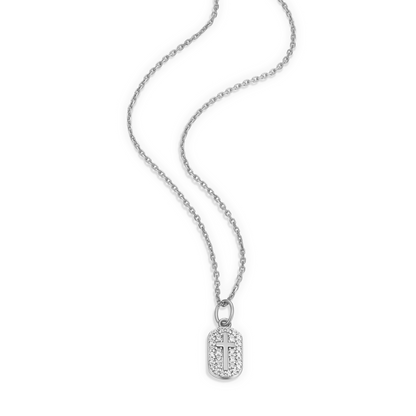 Cross Tag Pendant Necklace in Rhodium-Plated Sterling Silver | M by Monte Luna