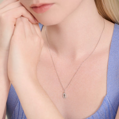 Cross Tag Pendant Necklace in Rhodium-Plated Sterling Silver | M by Monte Luna