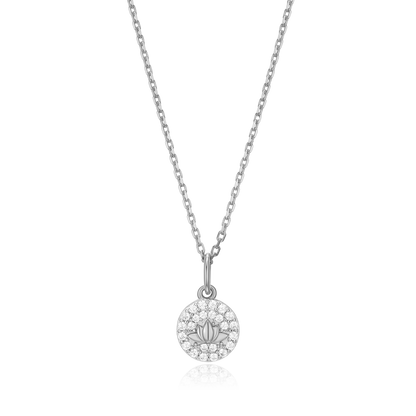 Lotus Tag Pendant Necklace in Rhodium-Plated Sterling Silver | M by Monte Luna