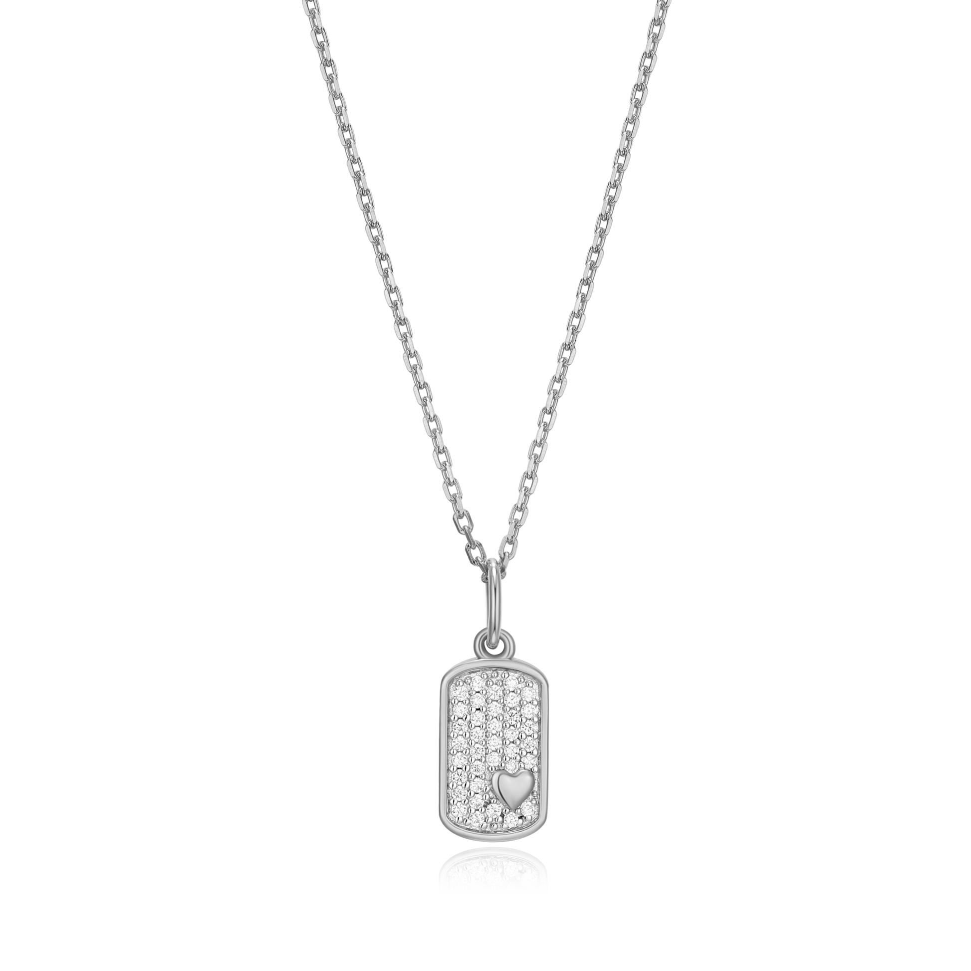 Mini-Heart Tag Pendant Necklace in Rhodium-Plated Sterling Silver | M by Monte Luna