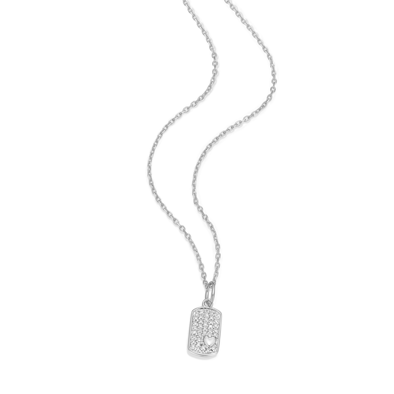 Mini-Heart Tag Pendant Necklace in Rhodium-Plated Sterling Silver | M by Monte Luna