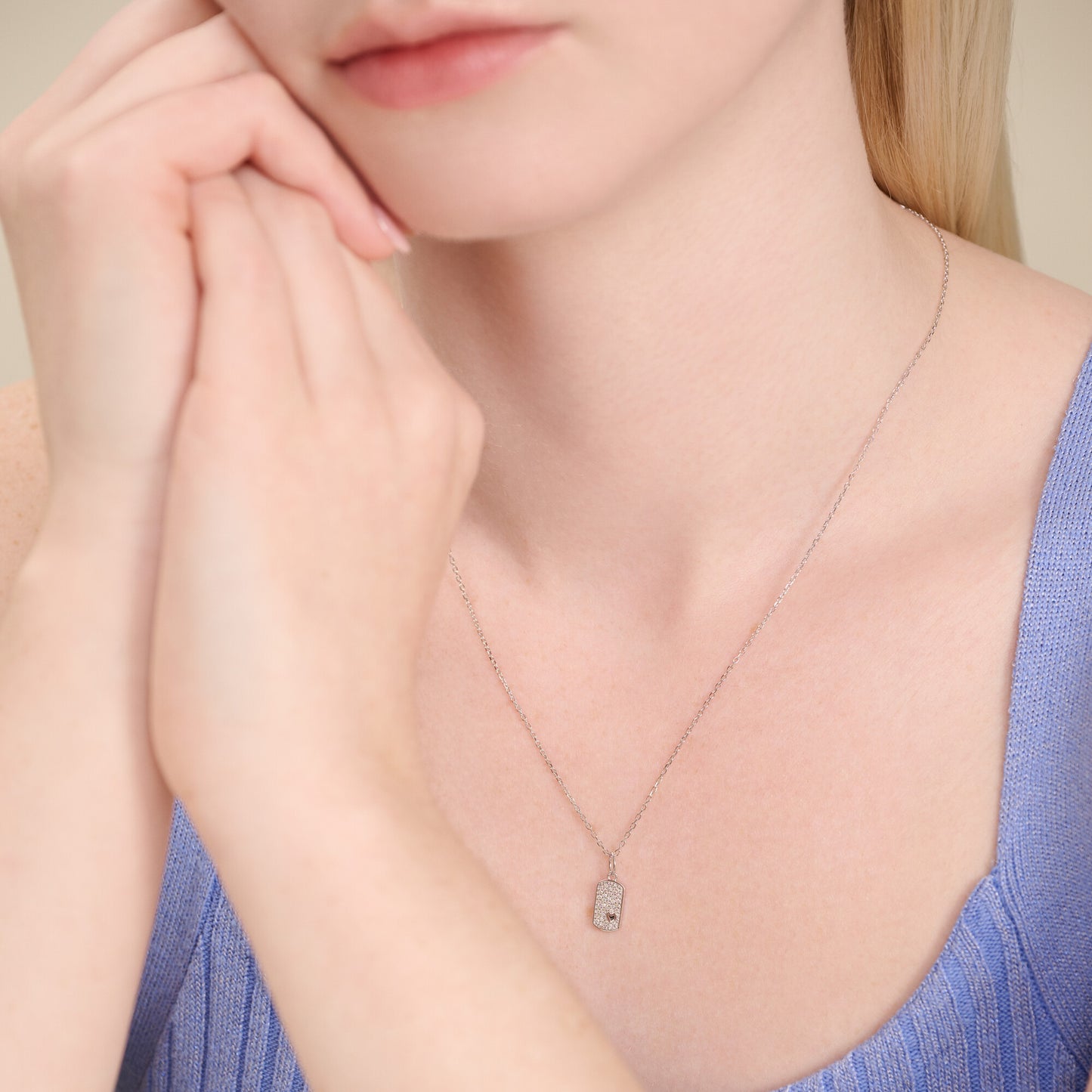 Mini-Heart Tag Pendant Necklace in Rhodium-Plated Sterling Silver | M by Monte Luna