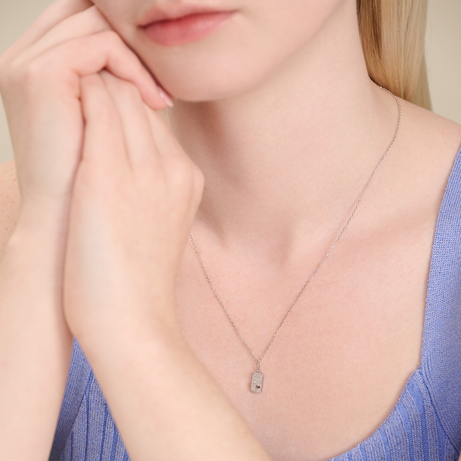 Mini-Heart Tag Pendant Necklace in Rhodium-Plated Sterling Silver | M by Monte Luna