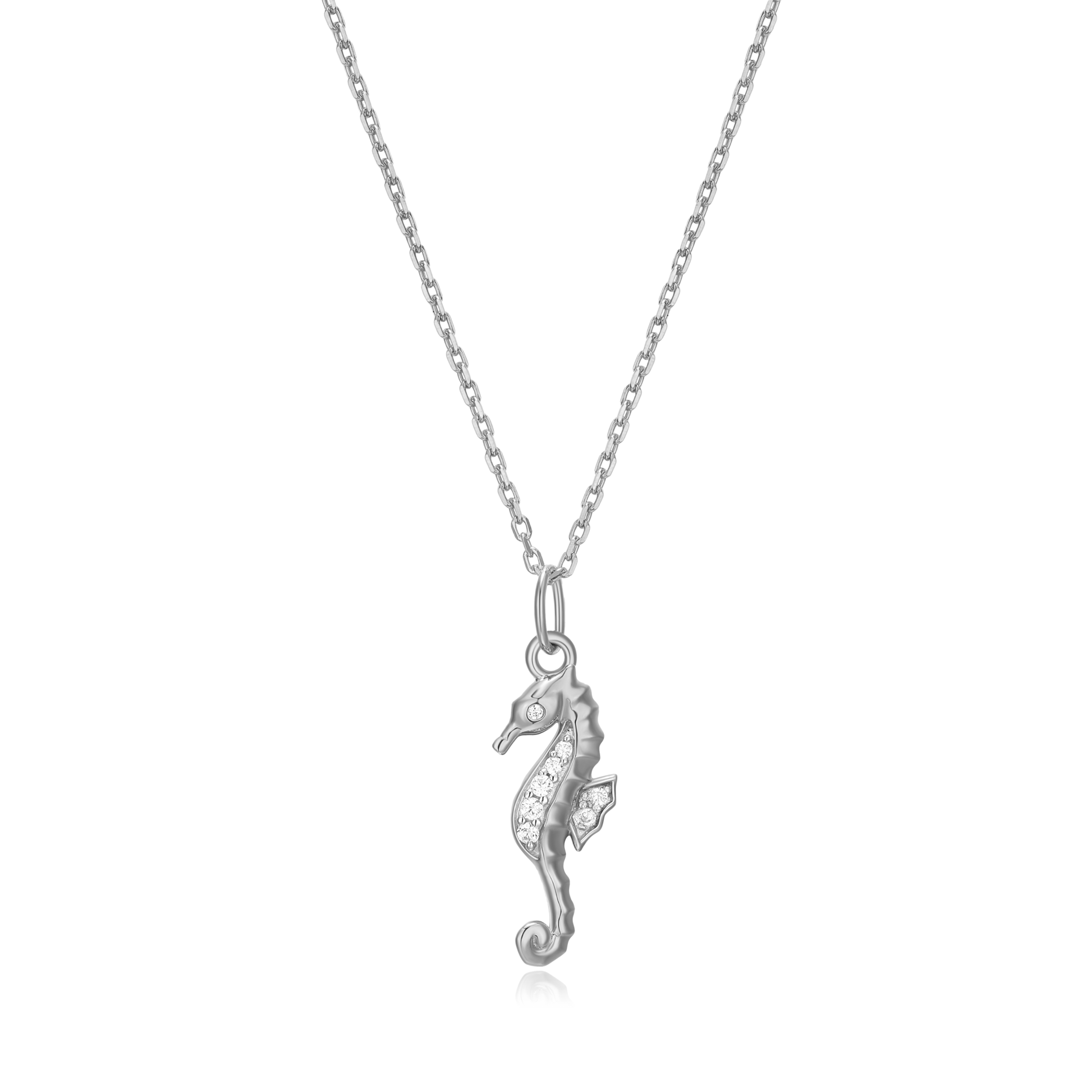 Seahorse Pendant Necklace in Rhodium-Plated Sterling Silver | M by Monte Luna