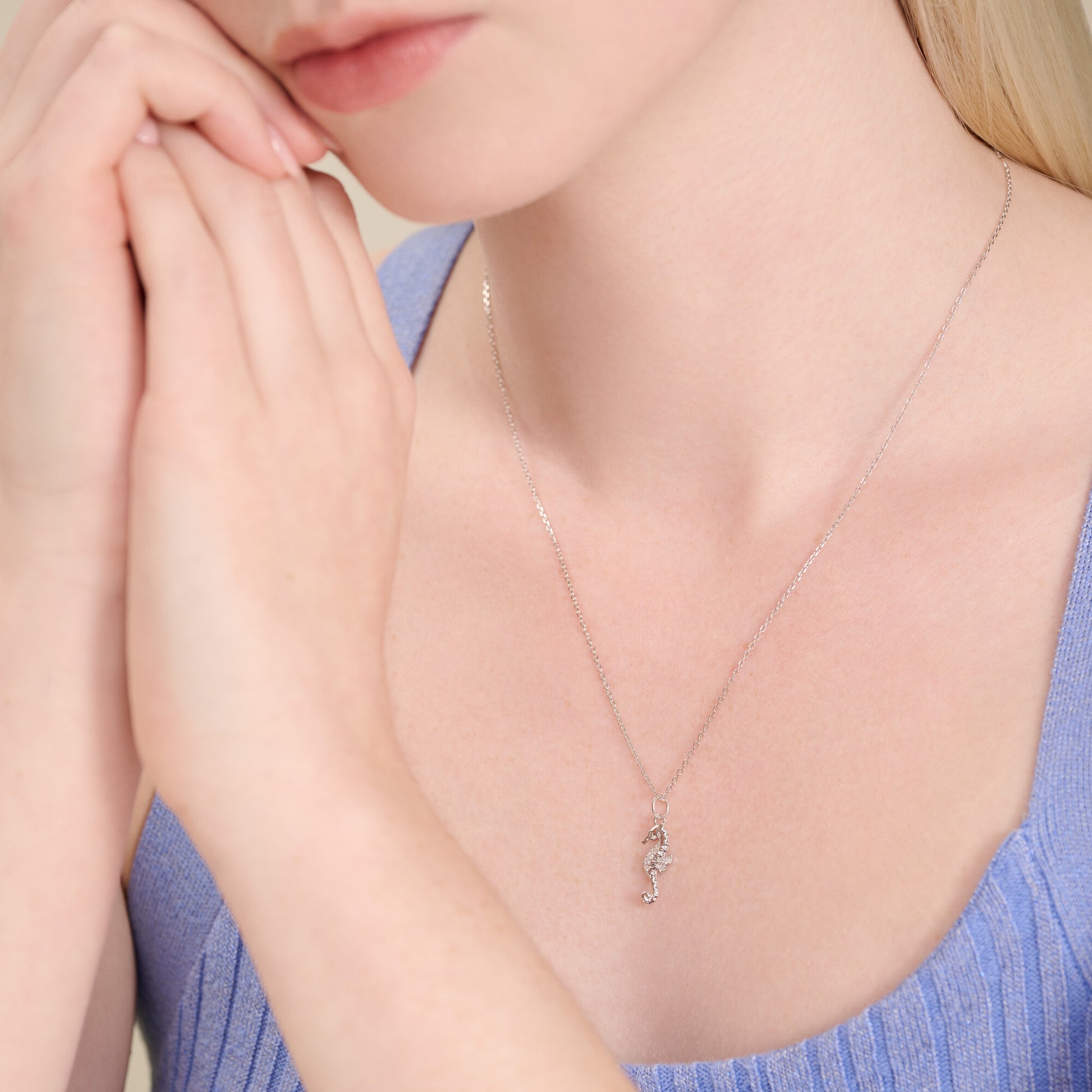 Seahorse Pendant Necklace in Rhodium-Plated Sterling Silver | M by Monte Luna