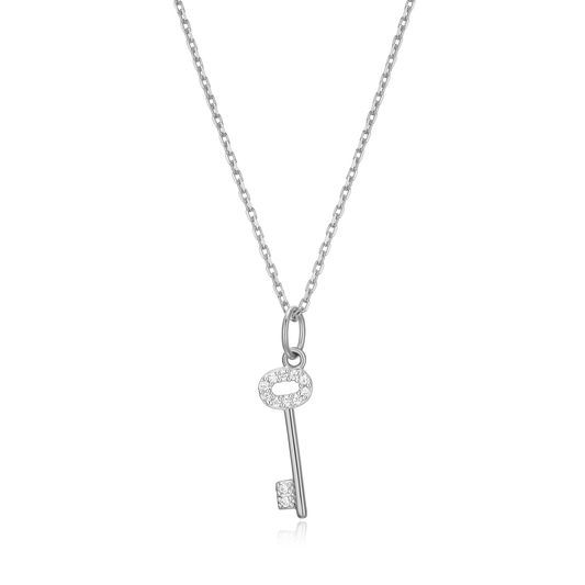 Skeleton Key Pendant Necklace in Rhodium-Plated Sterling Silver | M by Monte Luna
