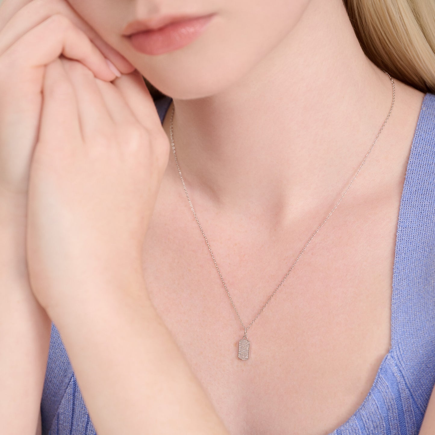 Hex Tag Pendant Necklace in Rhodium-Plated Sterling Silver | M by Monte Luna