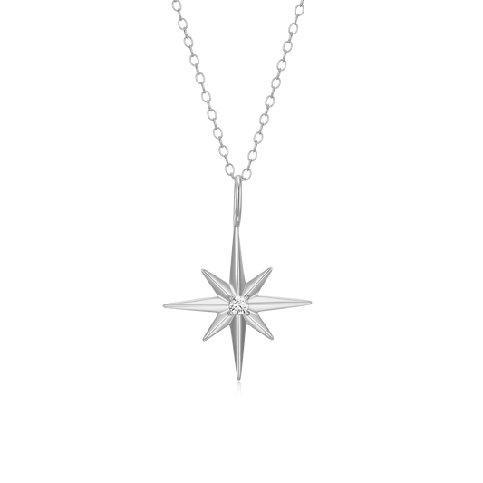 North Star Pendant Necklace in Rhodium-Plated Sterling Silver | M by Monte Luna