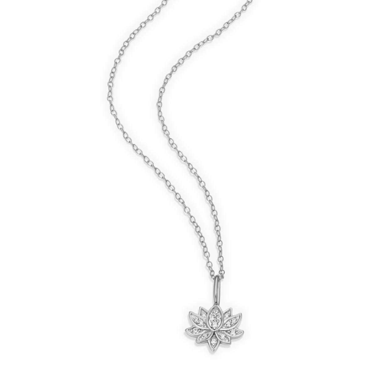 Lotus Pendant Necklace in Rhodium-Plated Sterling Silver | M by Monte Luna