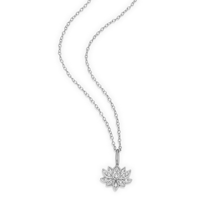 Lotus Pendant Necklace in Rhodium-Plated Sterling Silver | M by Monte Luna