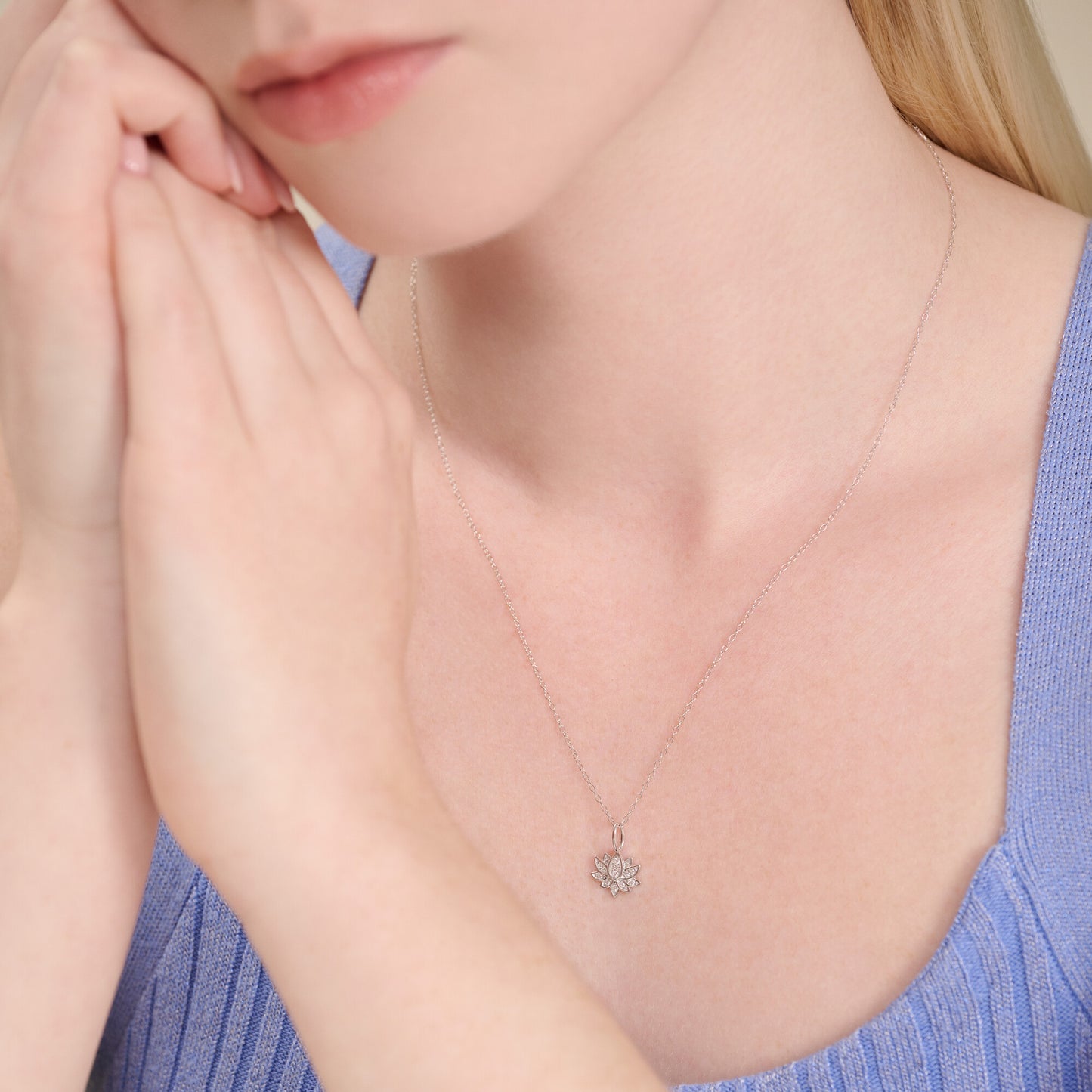 Lotus Pendant Necklace in Rhodium-Plated Sterling Silver | M by Monte Luna