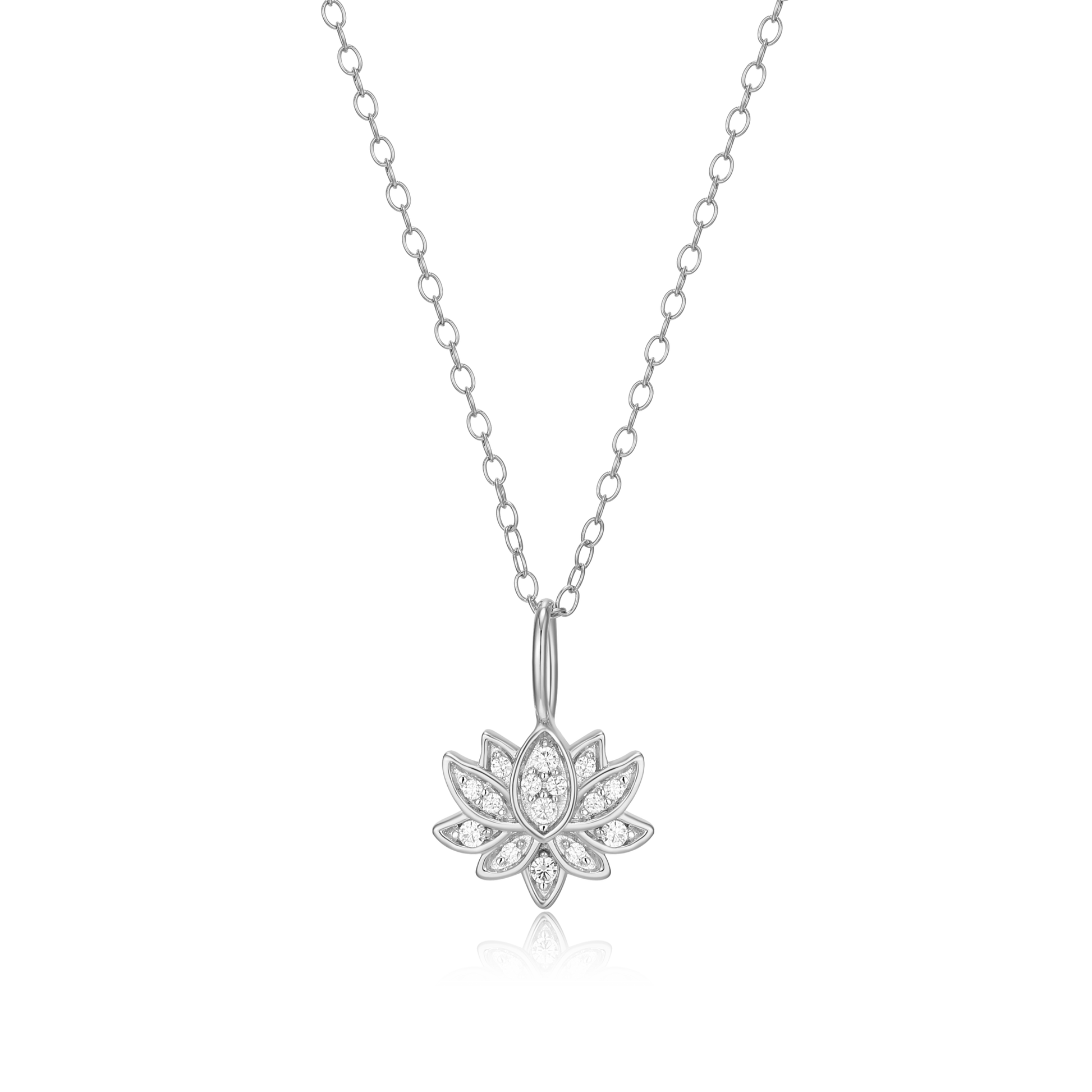 Lotus Pendant Necklace in Rhodium-Plated Sterling Silver | M by Monte Luna