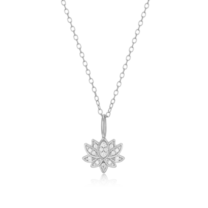 Lotus Pendant Necklace in Rhodium-Plated Sterling Silver | M by Monte Luna