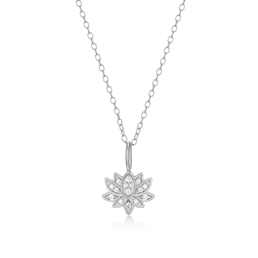 Lotus Pendant Necklace in Rhodium-Plated Sterling Silver | M by Monte Luna
