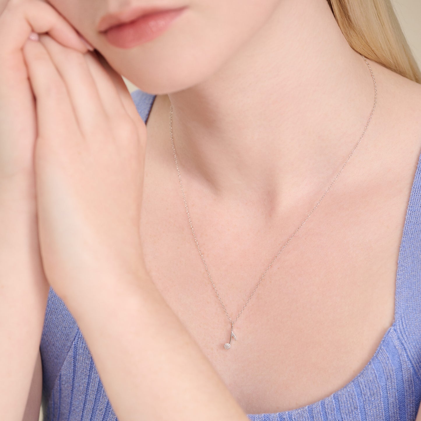 Eighth Note Pendant Necklace in Rhodium-Plated Sterling Silver | M by Monte Luna