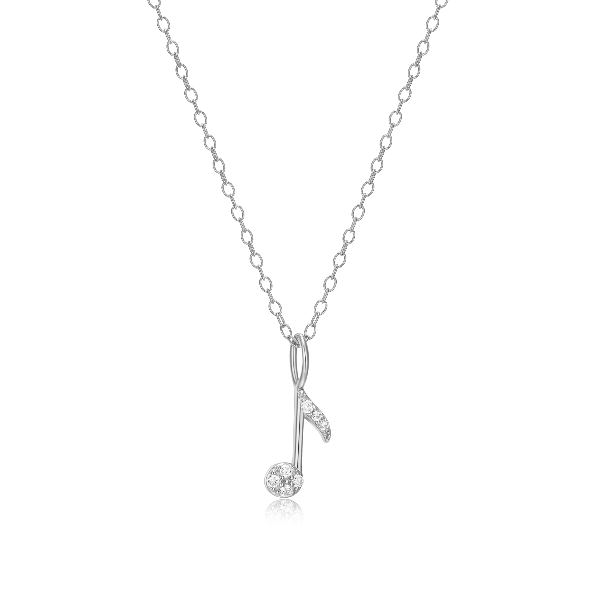 Eighth Note Pendant Necklace in Rhodium-Plated Sterling Silver | M by Monte Luna