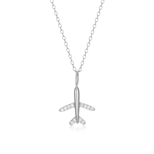 Airplane Pendant Necklace in Rhodium-Plated Sterling Silver | M by Monte Luna