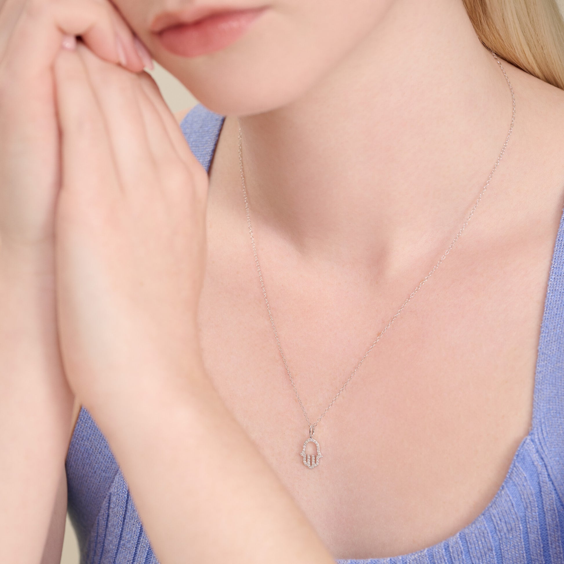 Hamsa Pendant Necklace in Rhodium-Plated Sterling Silver | M by Monte Luna