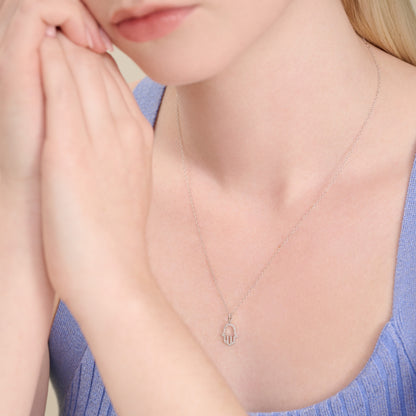 Hamsa Pendant Necklace in Rhodium-Plated Sterling Silver | M by Monte Luna