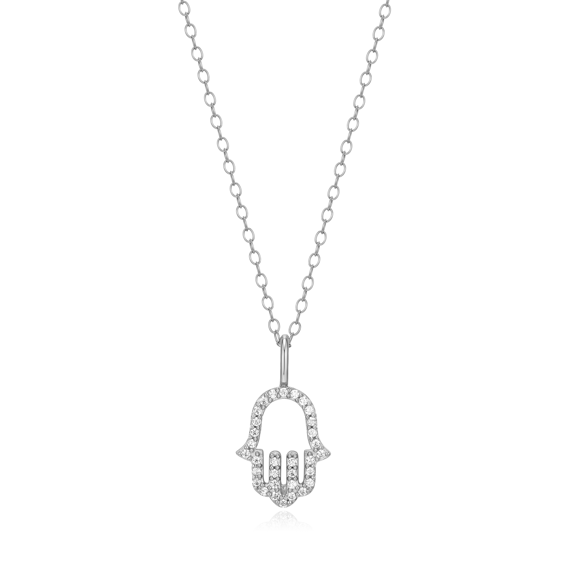 Hamsa Pendant Necklace in Rhodium-Plated Sterling Silver | M by Monte Luna