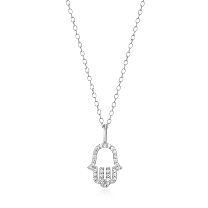 Hamsa Pendant Necklace in Rhodium-Plated Sterling Silver | M by Monte Luna