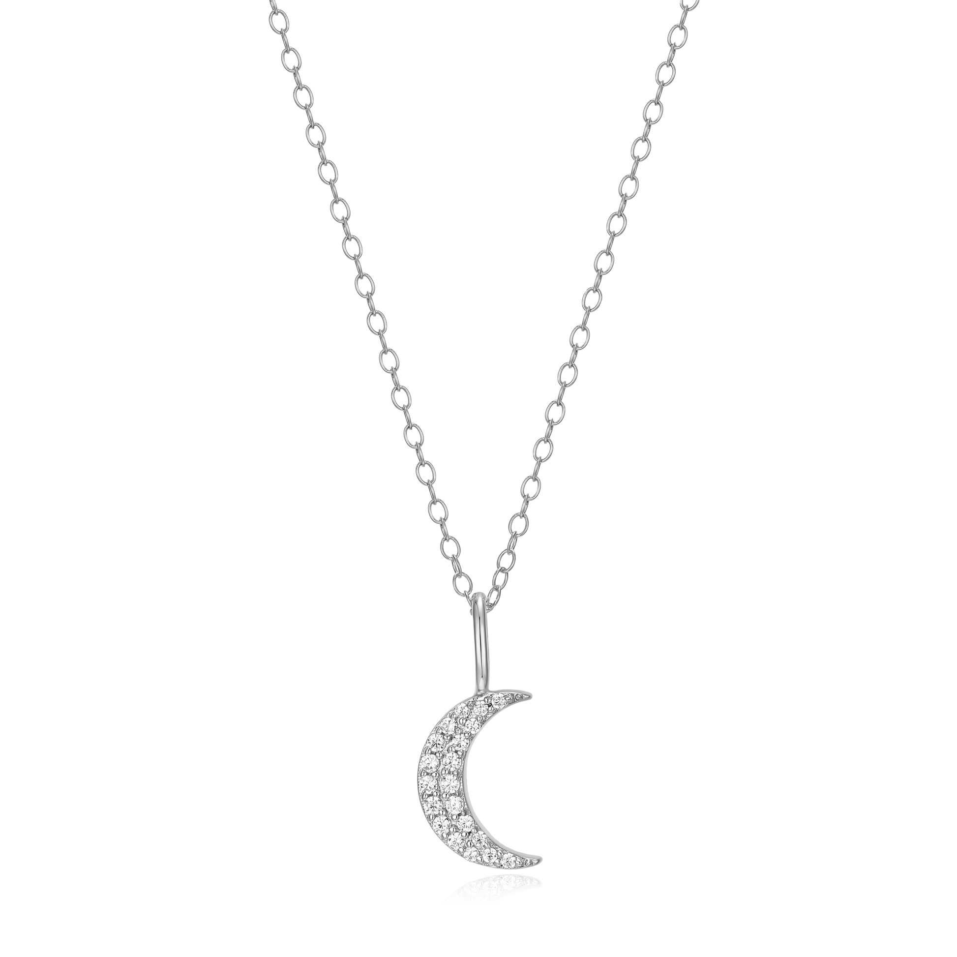 Crescent Pendant Necklace in Rhodium-Plated Sterling Silver | M by Monte Luna