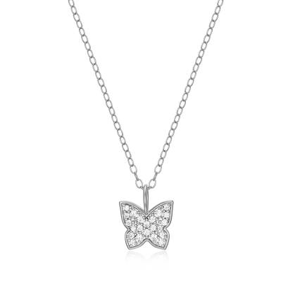 Pave Butterfly Lab-Created Diamond Pendant Necklace in Rhodium-Plated Sterling Silver | M by Monte Luna