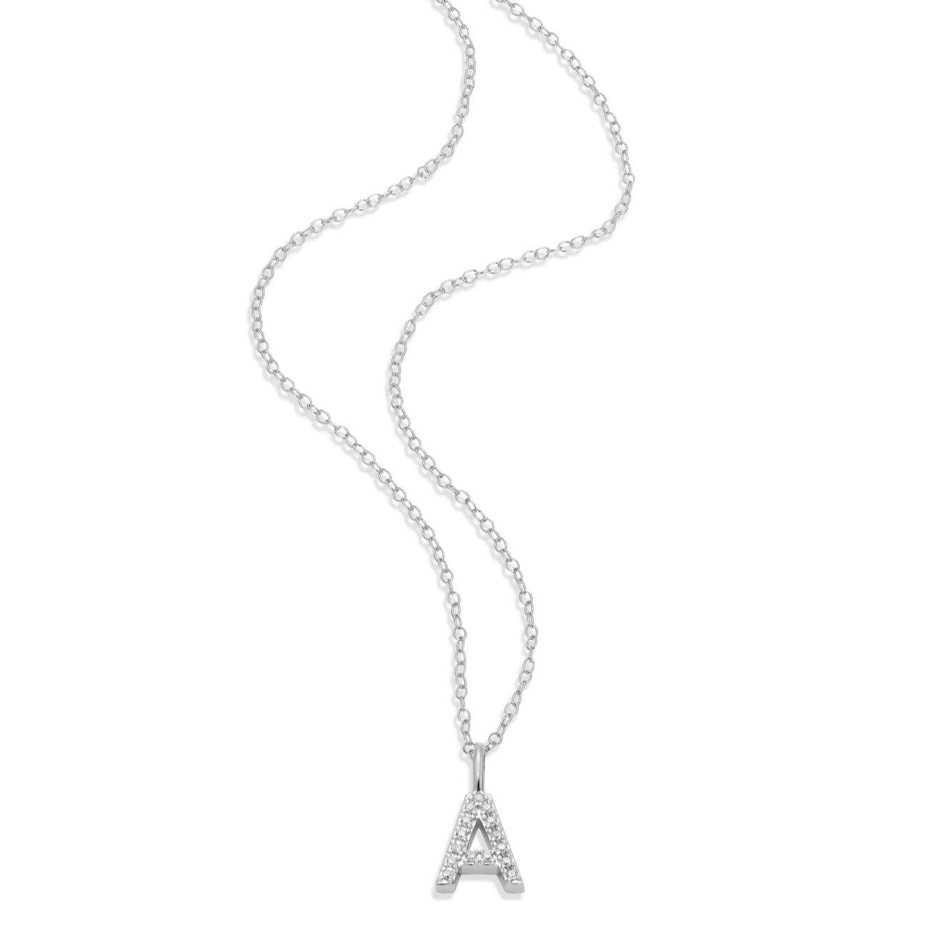 Letter "A" Initial Pendant Necklace in Rhodium-Plated Sterling Silver | M by Monte Luna