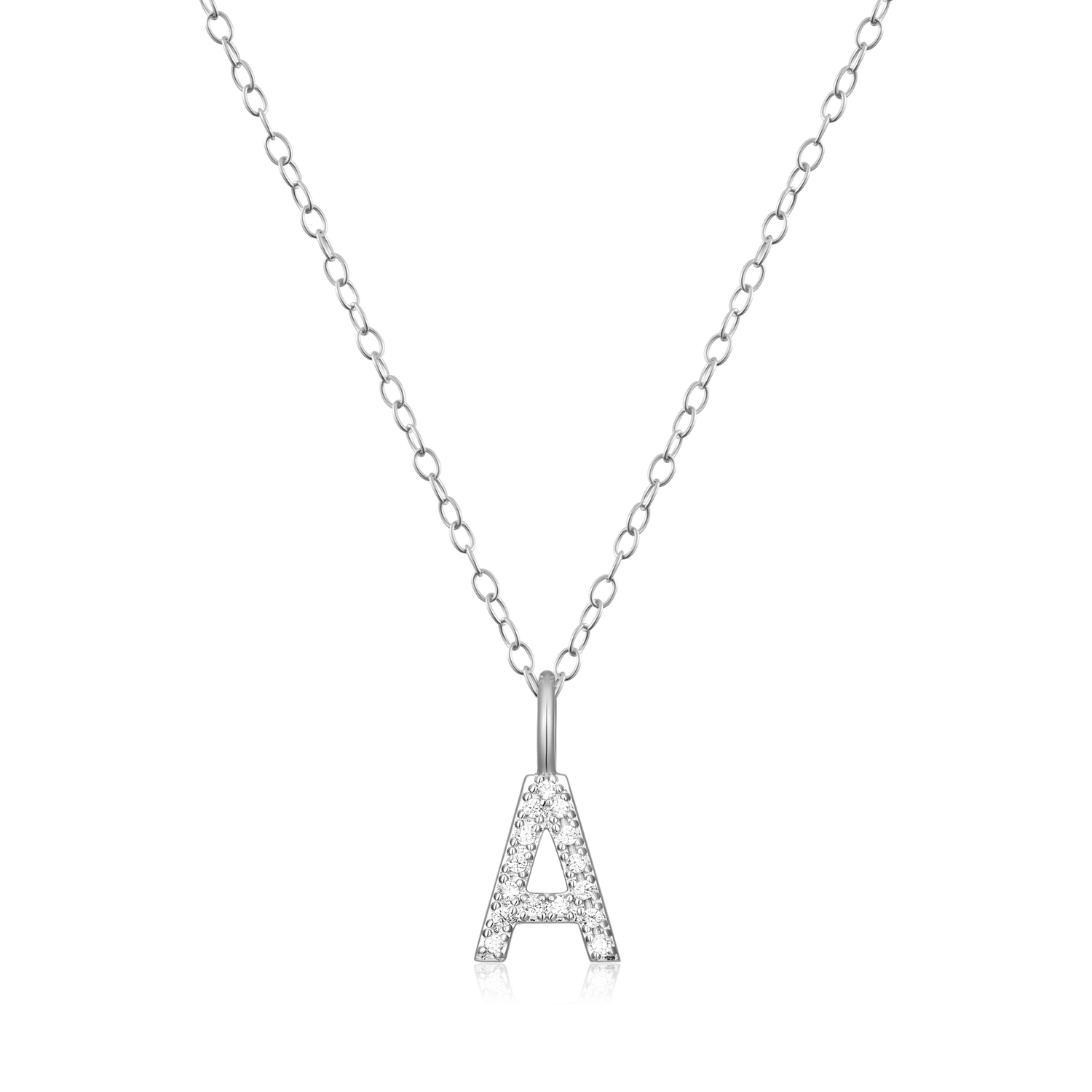 Letter "A" Initial Pendant Necklace in Rhodium-Plated Sterling Silver | M by Monte Luna