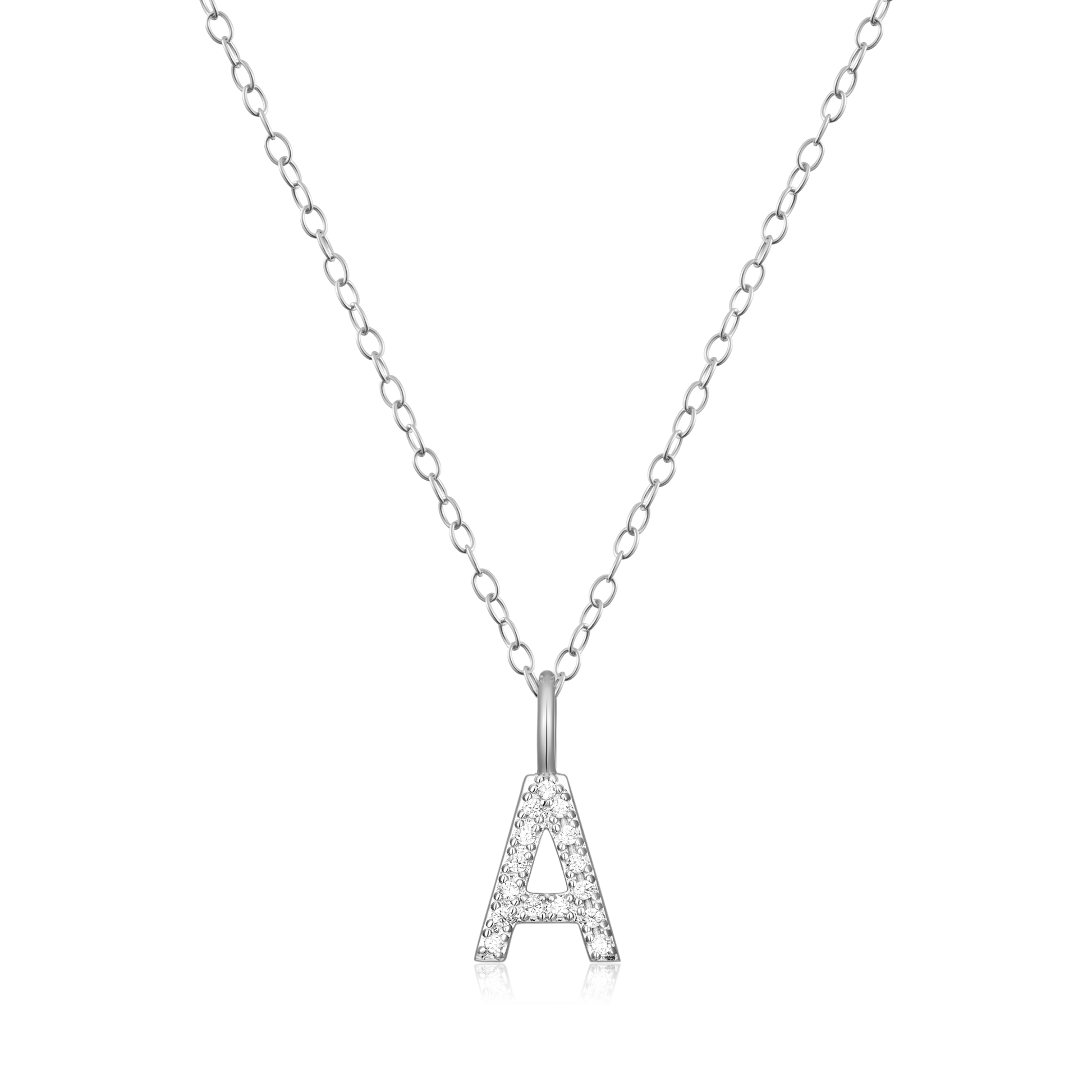 Letter "A" Initial Pendant Necklace in Rhodium-Plated Sterling Silver | M by Monte Luna