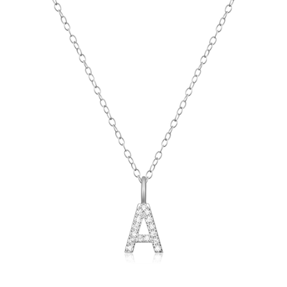 Letter "A" Initial Pendant Necklace in Rhodium-Plated Sterling Silver | M by Monte Luna