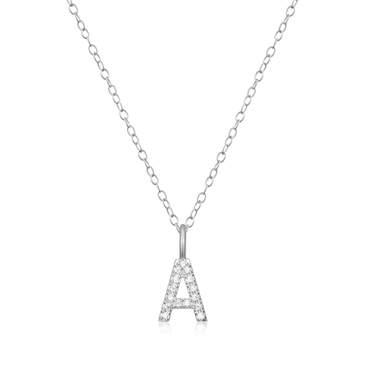 Letter "A" Initial Pendant Necklace in Rhodium-Plated Sterling Silver | M by Monte Luna