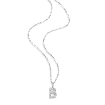 Letter "B" Initial Pendant Necklace in Rhodium-Plated Sterling Silver | M by Monte Luna