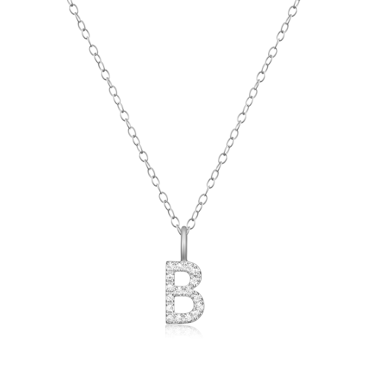 Letter "B" Initial Pendant Necklace in Rhodium-Plated Sterling Silver | M by Monte Luna