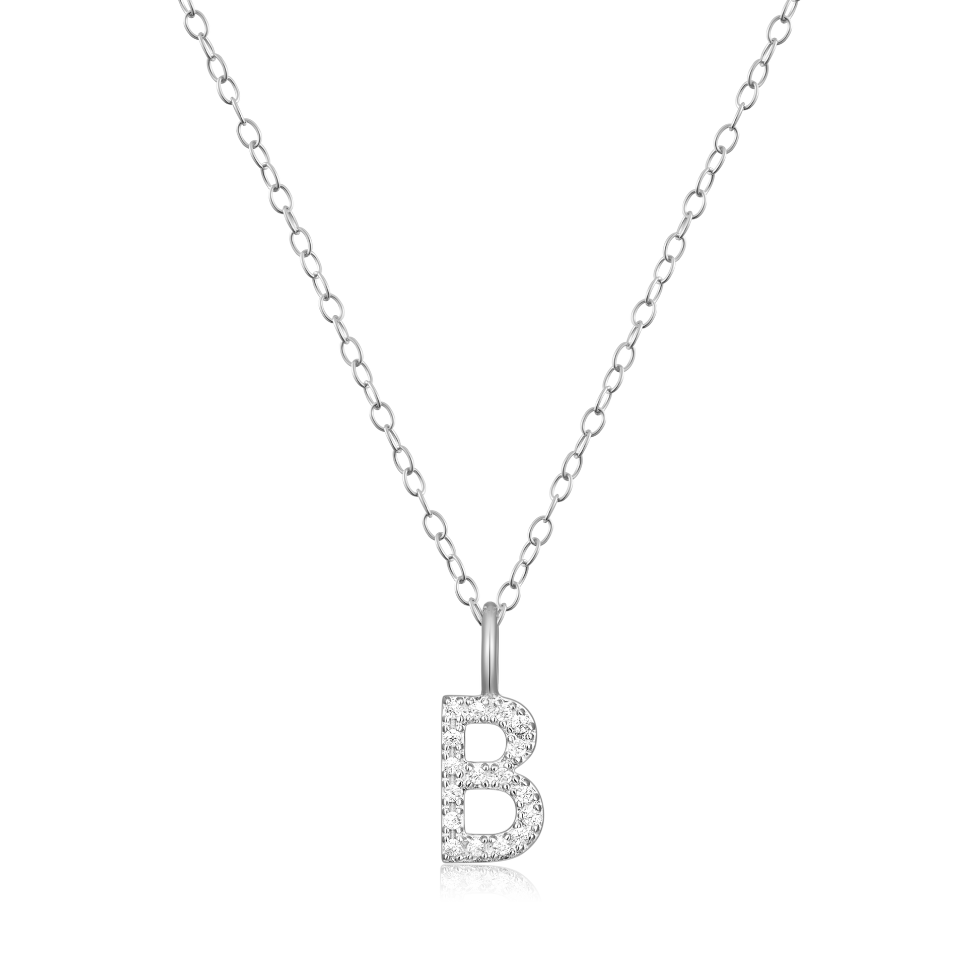 Letter "B" Initial Pendant Necklace in Rhodium-Plated Sterling Silver | M by Monte Luna