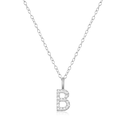 Letter "B" Initial Pendant Necklace in Rhodium-Plated Sterling Silver | M by Monte Luna