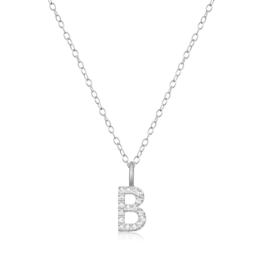 Letter "B" Initial Pendant Necklace in Rhodium-Plated Sterling Silver | M by Monte Luna